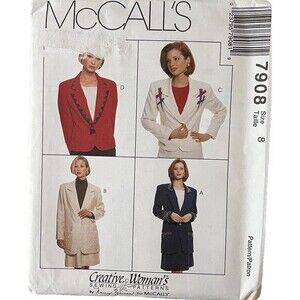 McCalls 7908 Sewing Pattern Misses Lined Jacket 2 lengths and Skirt Size 8 Uncut